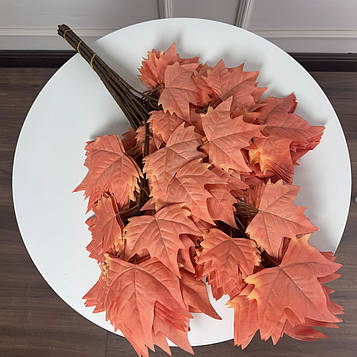 Штучна гілка листя клена Преміум класу яскраво-помаранчевий, 12 шт. Штучні листи для декору, Листя для декору, Висота 70 см