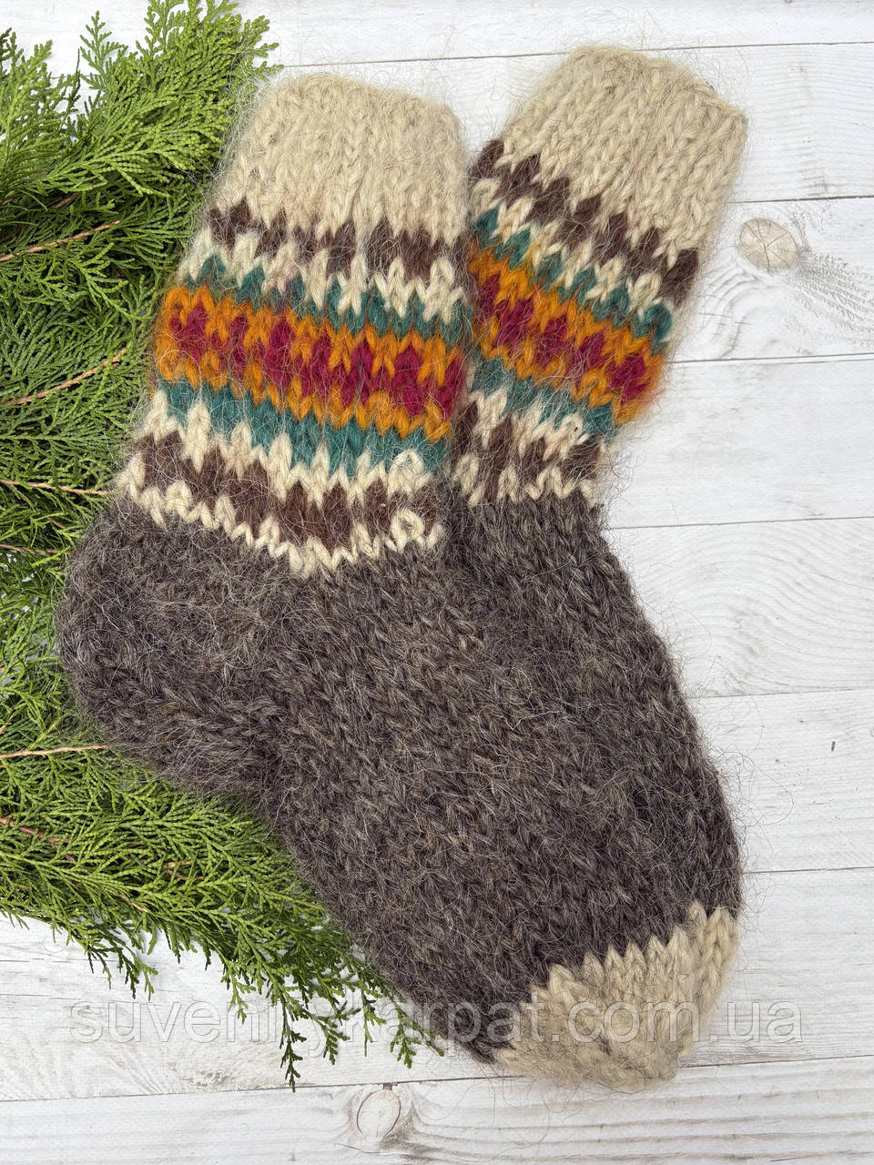 Гуцульські шкарпетки з овечої шерсті розмір 43-46 вовняні шкарпетки ручної роботи, фото 1