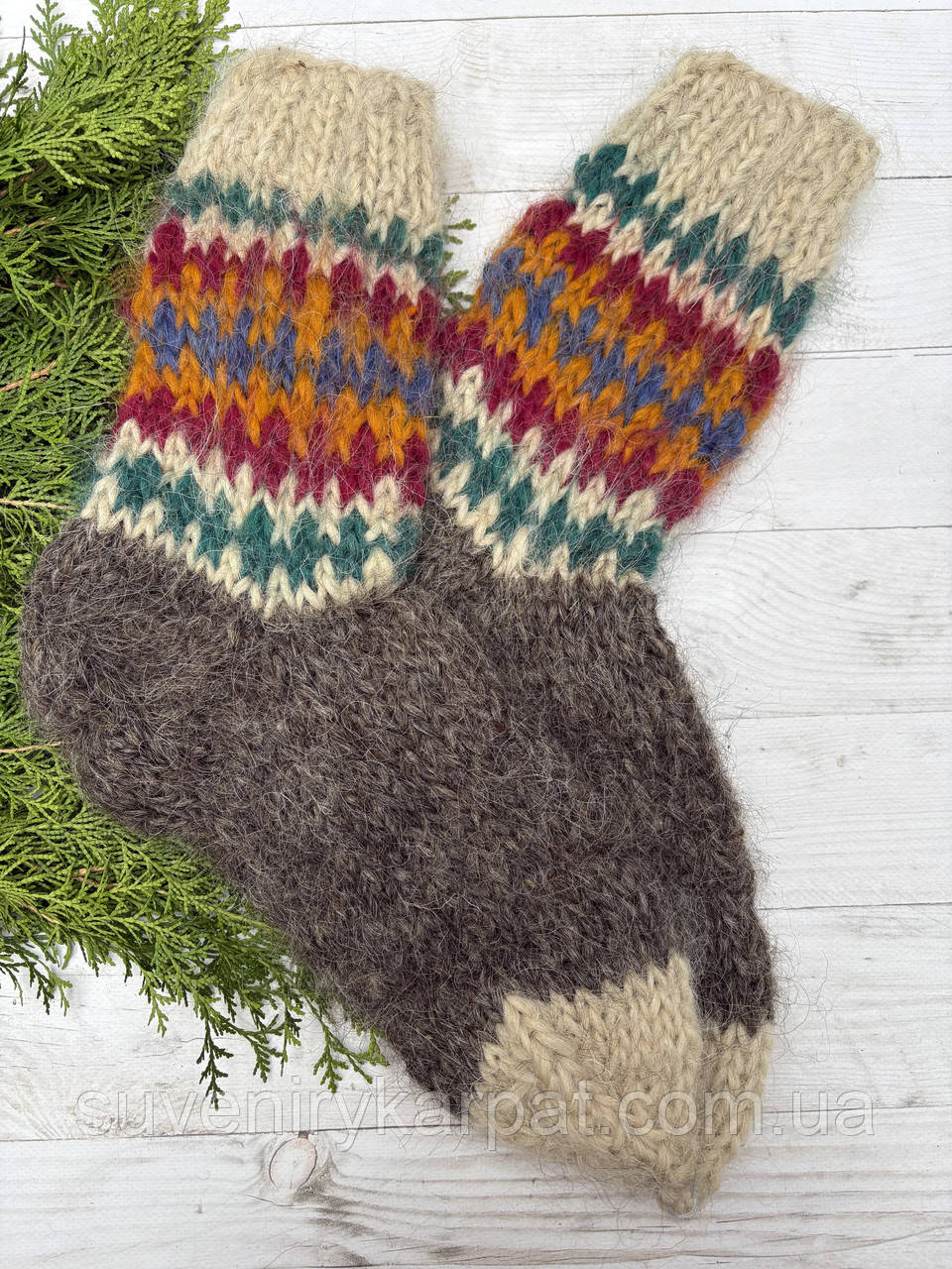Гуцульські шкарпетки з овечої шерсті розмір 43-46 вовняні шкарпетки ручної роботи, фото 1