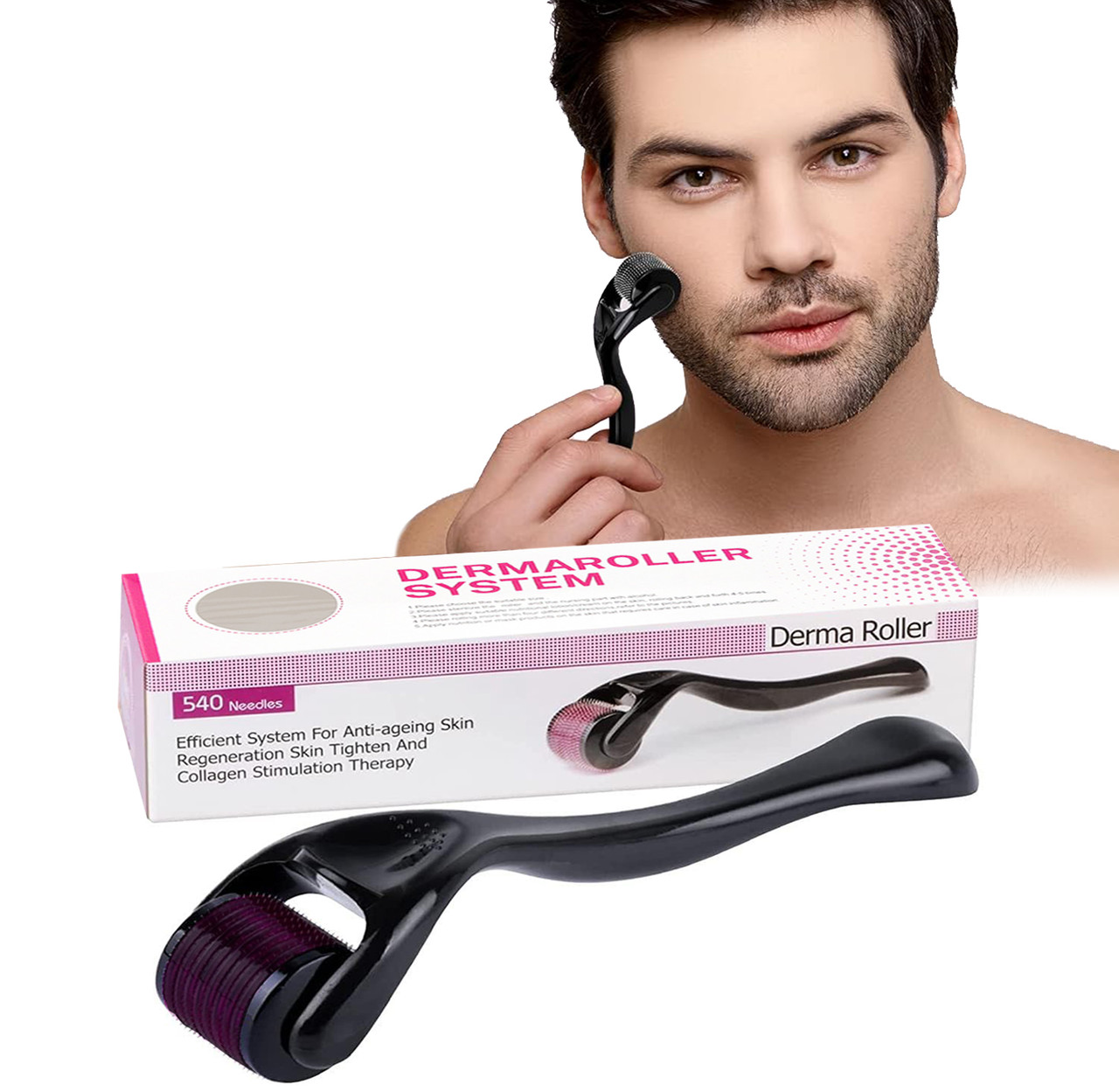 Дермароллер для бороди та волосся 540 голок 0.5 мм - мезороллер з титановими мікроголками для стимуляції росту бороди та зміцнення, фото 1