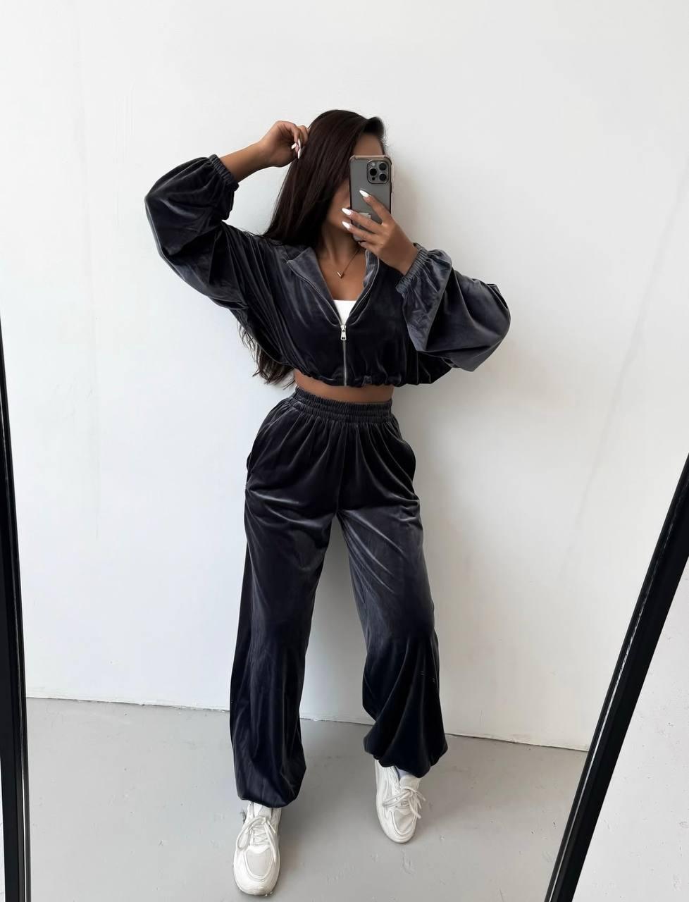 Костюм жіночий велюр люкс 2-ка Модель: 817-251 Колір: Чорний, графіт, шоколад, фото 1