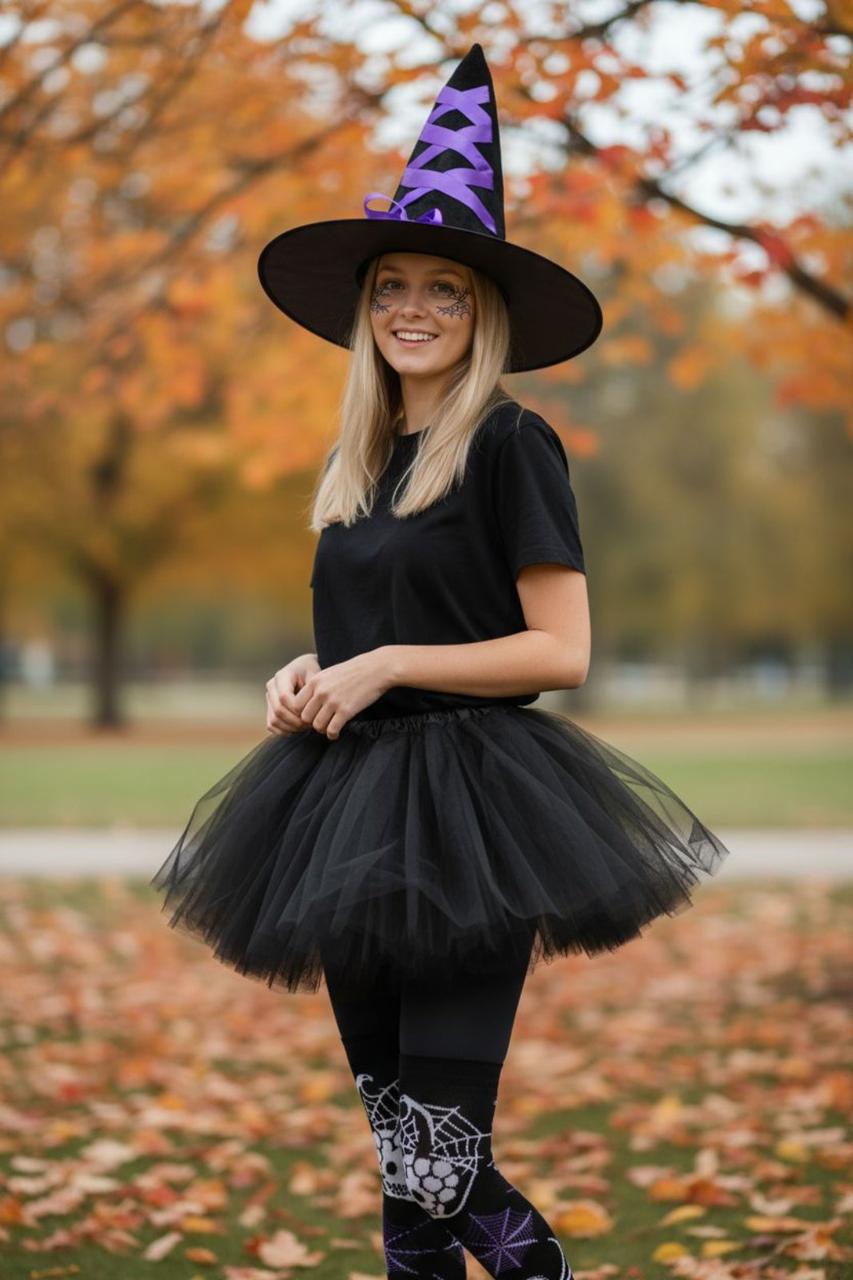 Жіночий костюм відьма на Хеллоуїн капелюх. спідниця, панчохи, фото 1