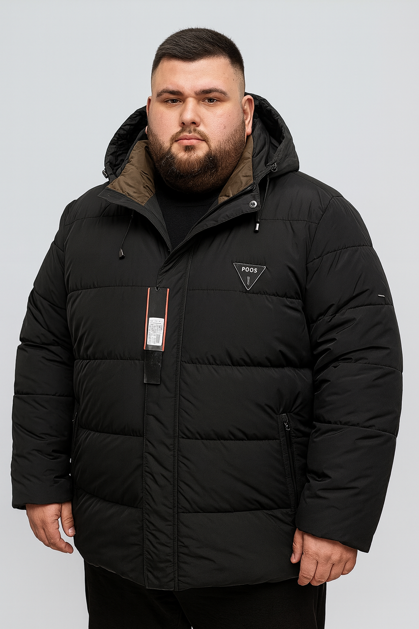 Куртка зимова Boos & Jack чоловіча великих розмірів 4XL-9XL тинсулейт, знімний капюшон, Чорний,9XL, фото 1