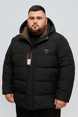 Куртка зимова Boos & Jack чоловіча великих розмірів 4XL-9XL тинсулейт, знімний капюшон, Чорний,8XL