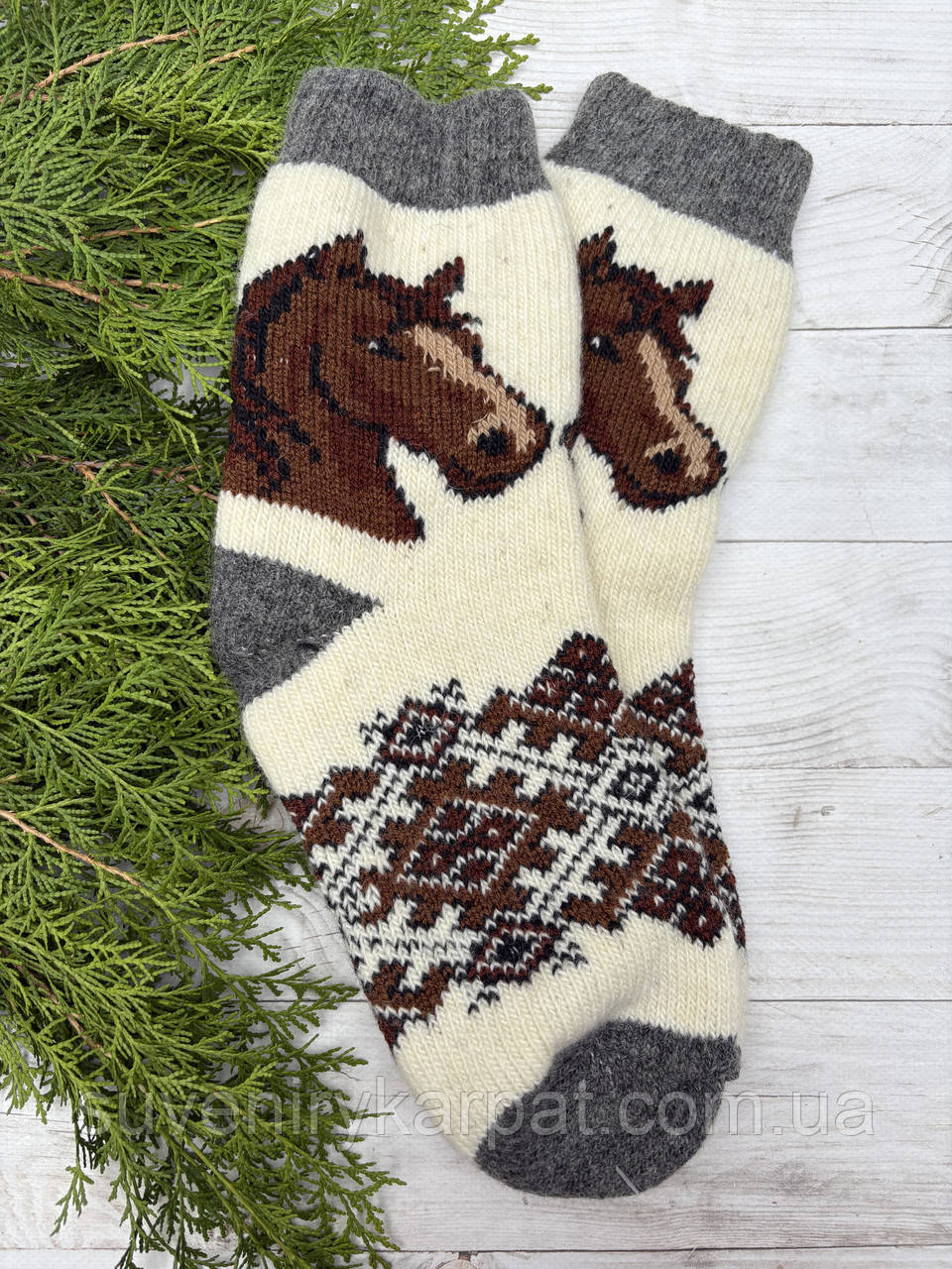 Шкарпетки жіночі з овечої шерсті новорічні, подарунок на новий рік , рік коня, фото 1