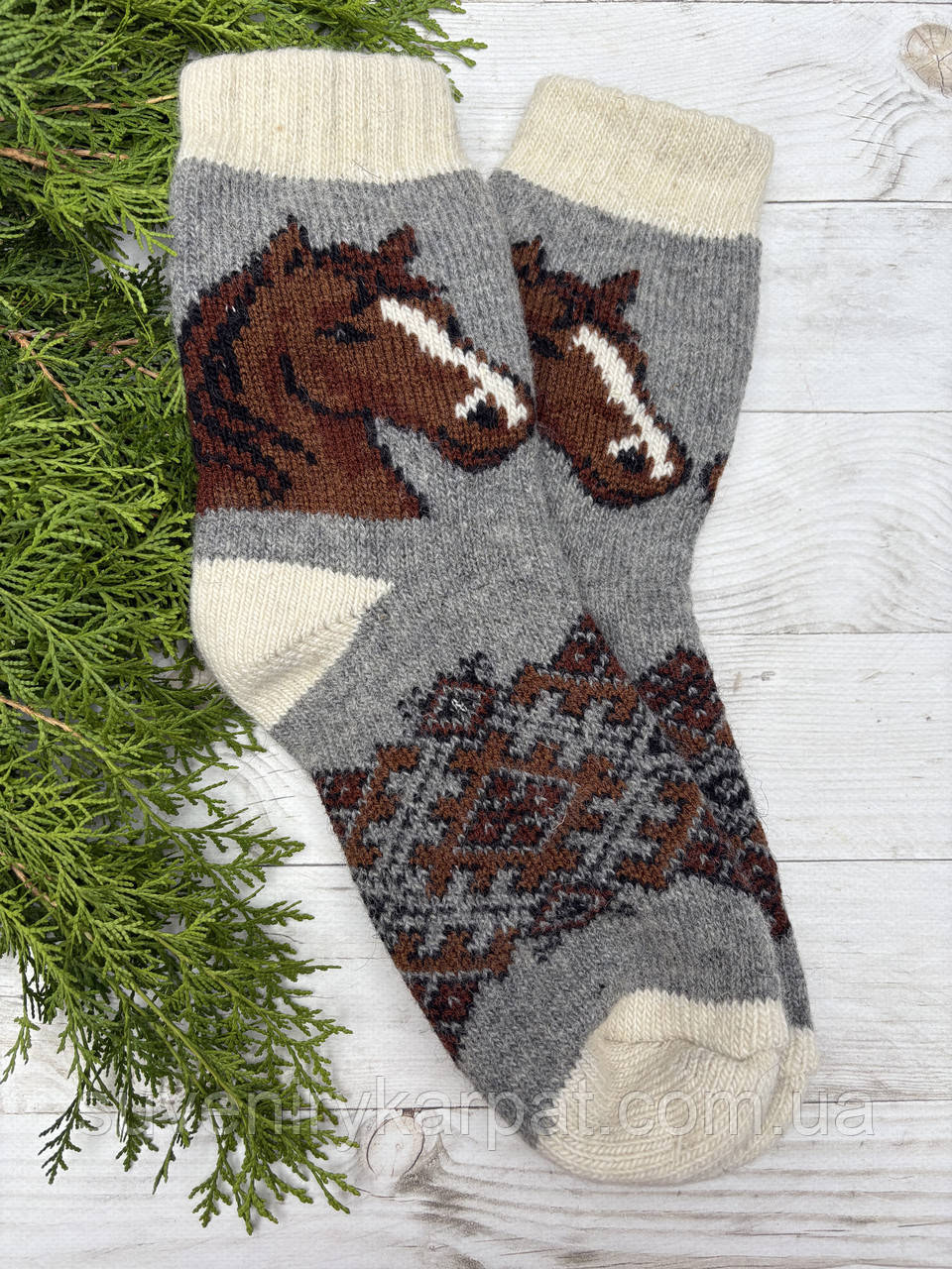 Шкарпетки жіночі з овечої шерсті новорічні, подарунок на новий рік , рік коня, фото 1