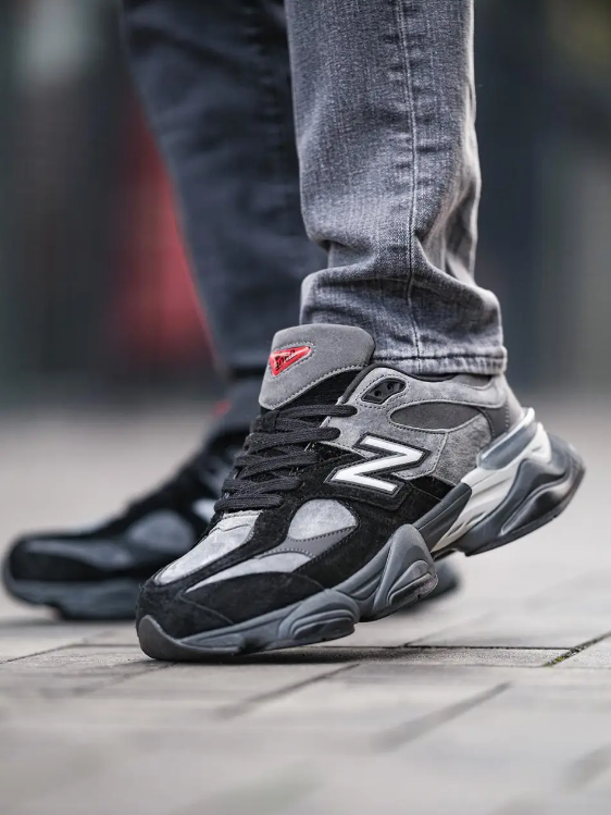 Зимові чоловічі кросівки New Balance 9060 winter black/Grey Нью баланс з хутром чорні сірі замшеві зима, фото 1