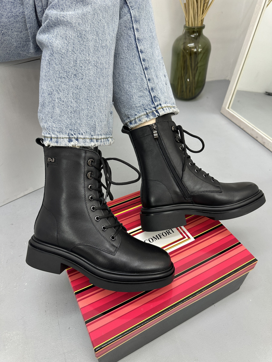 Високі черевики демісезонні жіночі MeegoComfort 25A18603-1 Black чорні на шнурівці, фото 1