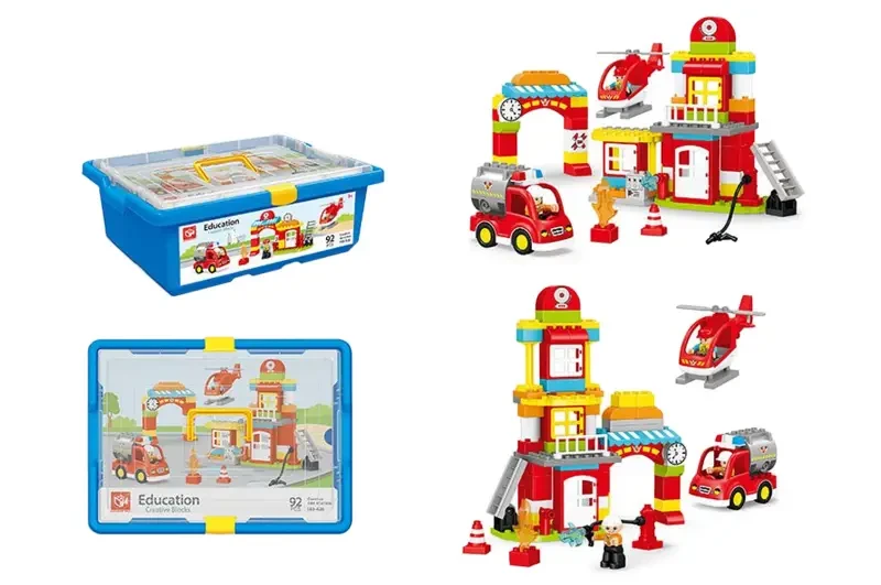 Конструктор 188-A26 Пожежна серія 92 деталі 2 види зборки в пластиковому боксі великі деталі, фото 1