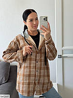 Сорочка жіноча прогулянкова тепла демісезонна стильна свардова картата з капюшоном утеплена