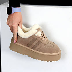 Модні зимові кросівки уггі натуральна замша колір Латте
