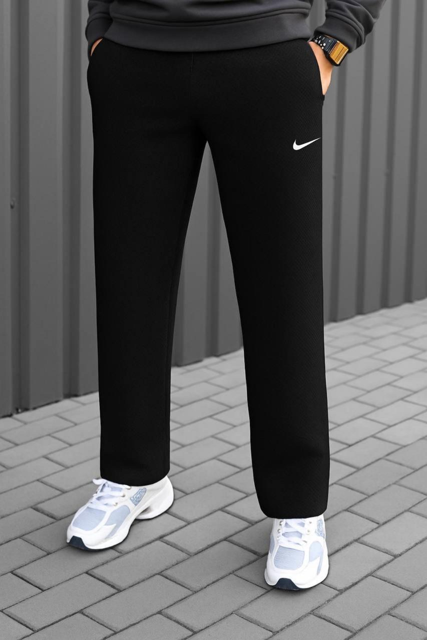 Спортивні теплі зимові чоловічі штани прямі трикотаж лакоста на флісі чорні розмір 46-54