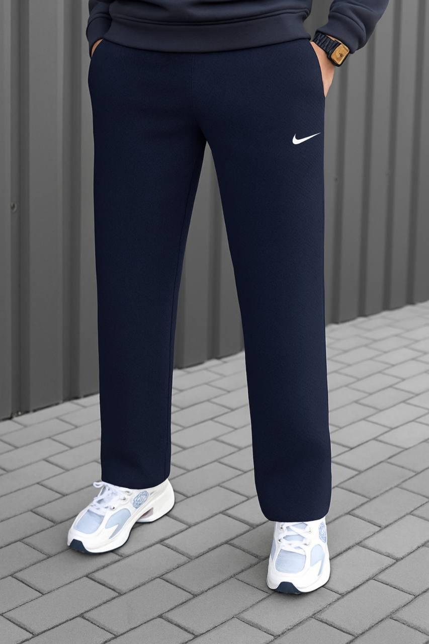 Спортивні теплі зимові чоловічі штани прямі трикотаж лакоста на флісі темно-сині розмір 46-54