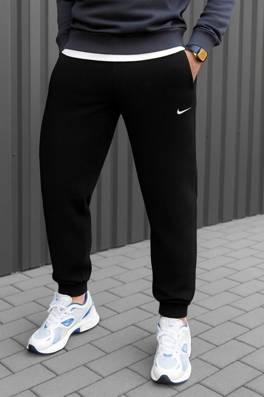 Спортивні теплі зимові чоловічі штани з манжетами трикотаж лакоста на флісі чорні розмір 46-54