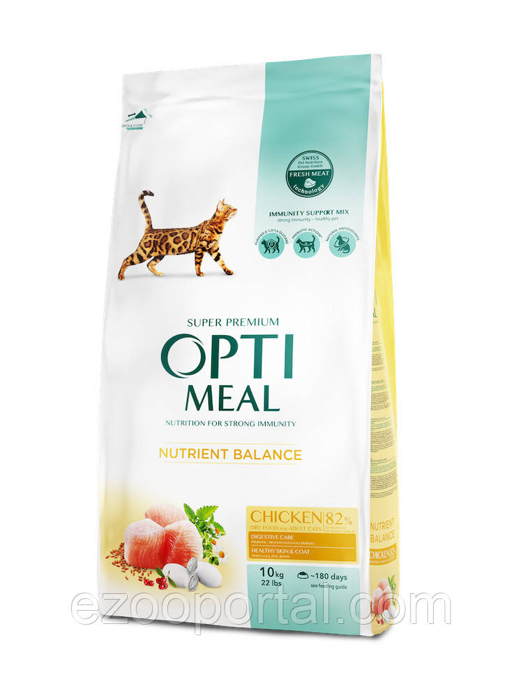 Optimeal сухий корм для дорослих котів з куркою 10кг, фото 1