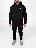 Чоловічий зимовий спортивний костюм Adidas чорний флісовий 2в1, Теплий костюм Адідас чорного кольору тринитка Худі Штани