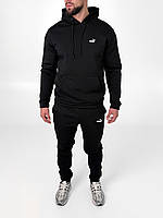 Чоловічий зимовий спортивний костюм Puma чорний флісовий 2в1, Утеплений костюм Пума чорного кольору тринитка Худі Штани