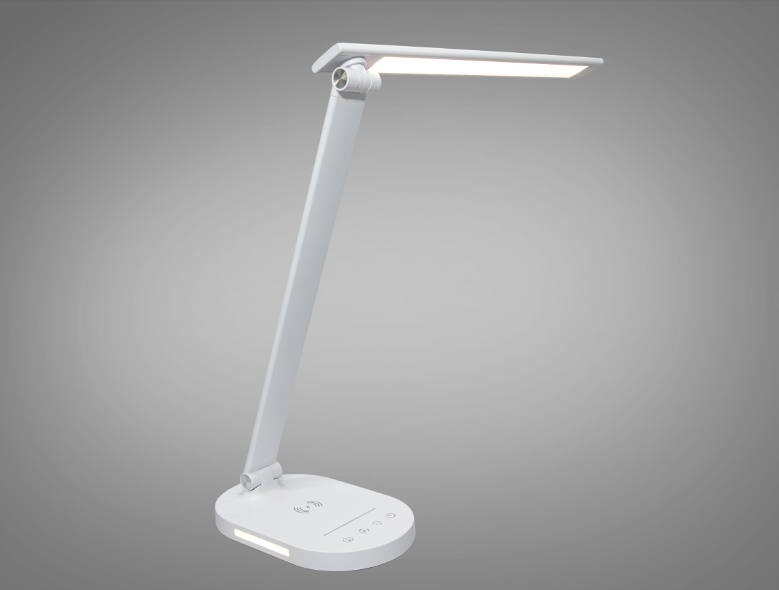 LED лампа настільна біла з безпровідною зарядкою – економна 6 Вт лампа для навчання та роботи, фото 1
