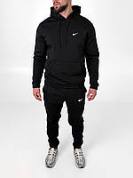 Чоловічий зимовий спортивний костюм Nike чорний флісовий 2в1, Утеплений костюм Найк чорного кольору тринитка Худі Штани