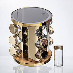 Набір баночок для спецій 12 шт. по 100 мл на підставці з дзеркалом та LED-підсвіткою