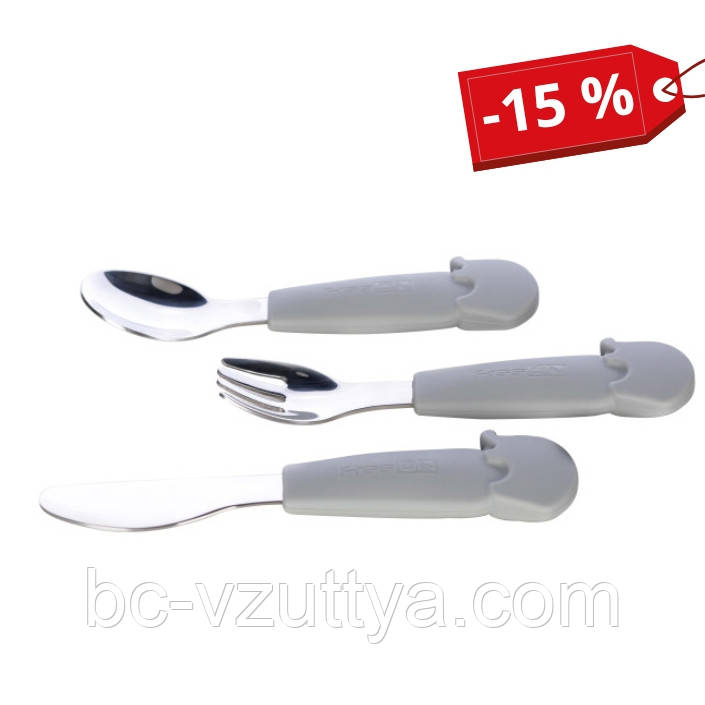 Столові прибори дитячі FreeON Elephant металеві з силіконовою ручкою, grey, фото 1