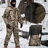 Зимовий тактичний костюм теплий армійський форма зимова зсу slimtex софтшелл до -15°C костюм військовий зимовий піксель