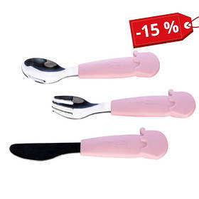 Столові прибори дитячі FreeON Elephant металеві з силіконовою ручкою, pink