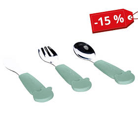 Столові прибори дитячі FreeON Elephant металеві з силіконовою ручкою, mint