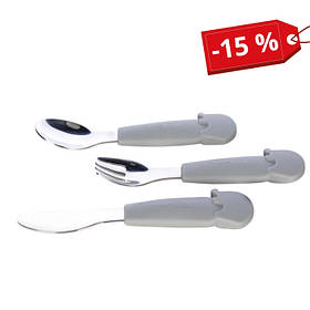 Столові прибори дитячі FreeON Elephant металеві з силіконовою ручкою, grey