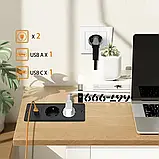 Вбудована розетка меблева Folem RZS, для столу з Type-C, USB, швидке заряджання PD 20W, врізна подвійна — Чорний, фото 3