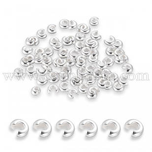 Бусини Кришки Кримпів, Латунь, Оболочки для затискних Бусин Стопперів, Колір: Срібло, Розмір: 3 мм, Отвір 1.2-1.5 мм, майже