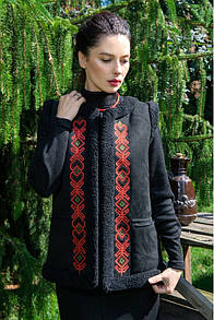 Жіночий кожух етно з екодубляжу з вишивкою MKSMV141-914 SEAM