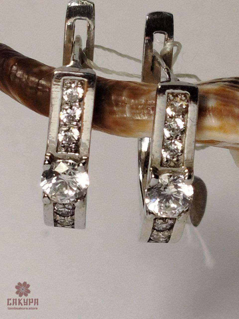 Срібні Сережки зі вставкою цирконій, фото 1
