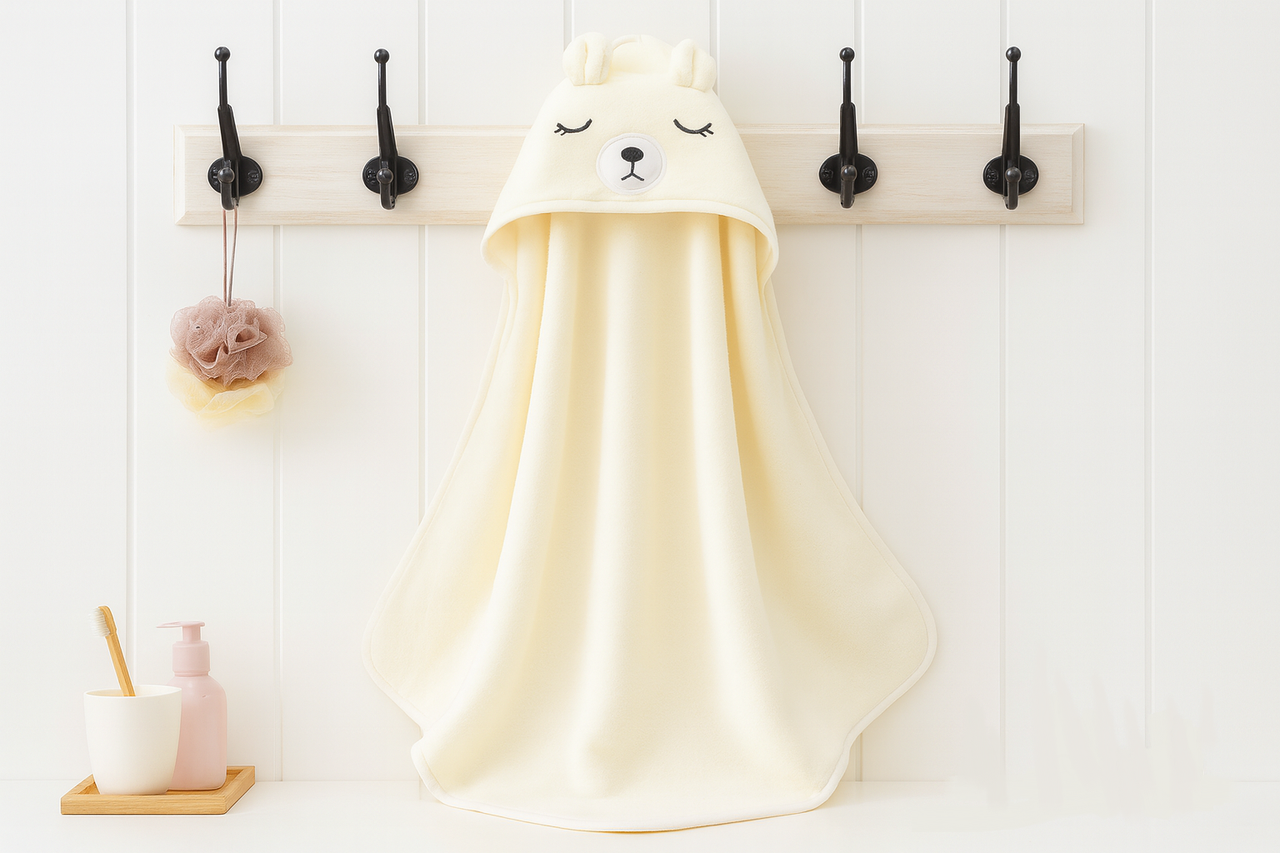 Дитячий рушник-плед з капюшоном "Ведмедик" мікрофібра 80х80 см Бежевий, фото 1