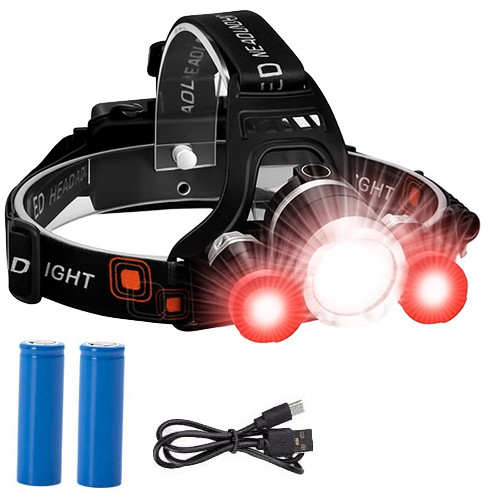 Ліхтар налобний Police 3000-T6+2XPE(Red), 2x18650, signal light, ЗП Type-C, Box, фото 1