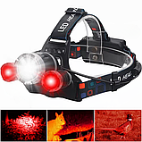 Ліхтар налобний Police 3000-T6+2XPE(Red), 2x18650, signal light, ЗП Type-C, Box, фото 3