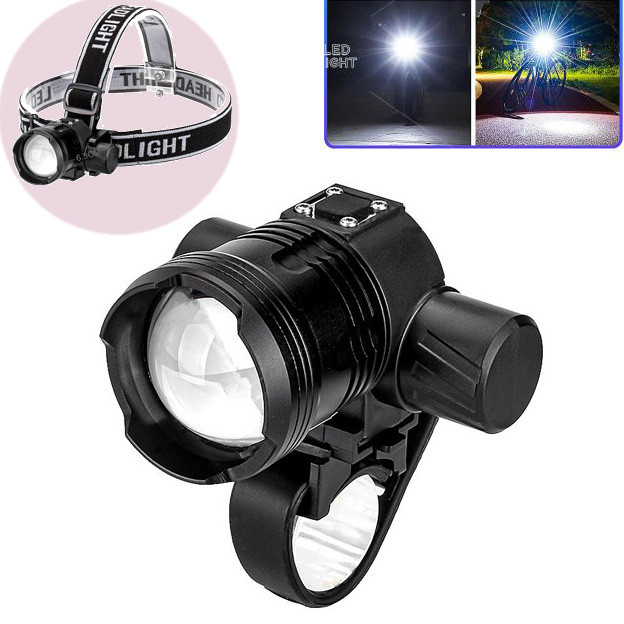 Велоліхтар 5835-P50, кріплення на лоб, Li-Ion акум, ЗП Type-C, zoom, Box, фото 1