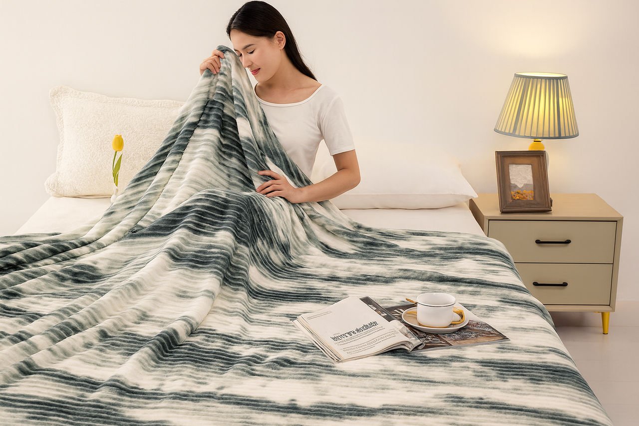 Плед флісовий євро "Хвиля" 220х240 см Сірий-бежевий, фото 1