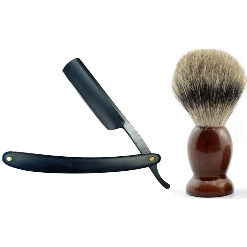 Небезпечна бритва/шавета розкладна Straight Razor + помазок для гоління з дерева Shima з ворсом борсука, фото 1