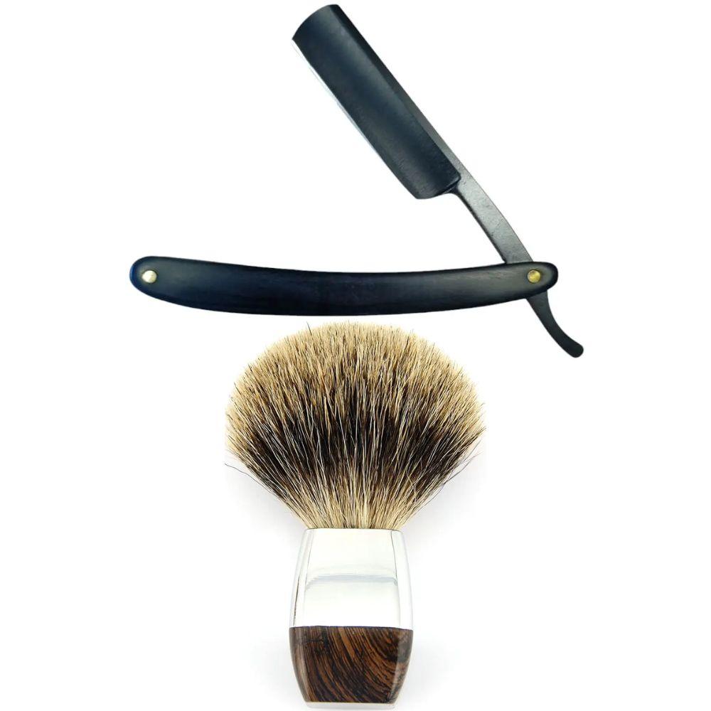 Небезпечна бритва/шавета розкладна Straight Razor + помазок для гоління з борсучим ворсом, фото 1