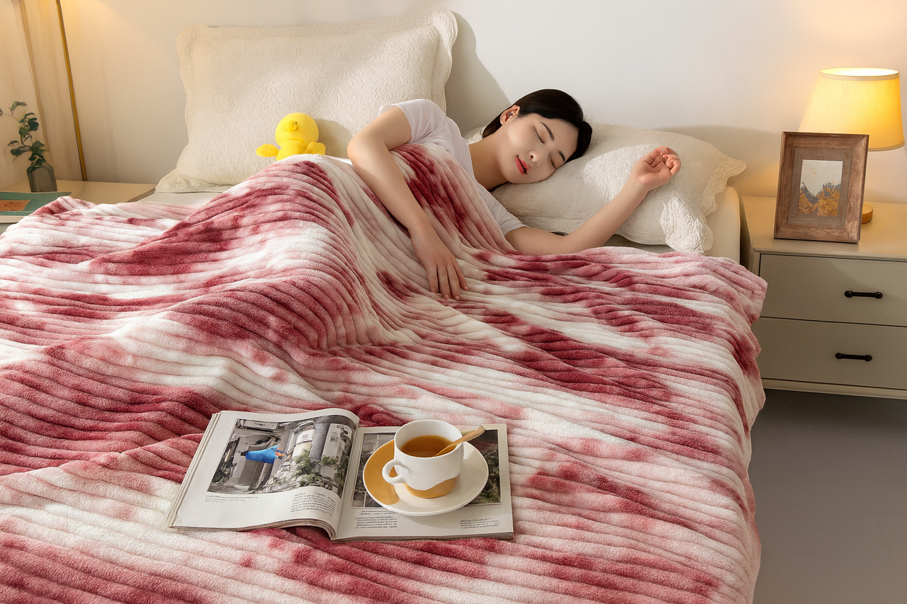 Плед флісовий євро "Хвиля" 220х240 см Багряно-бежевий, фото 1