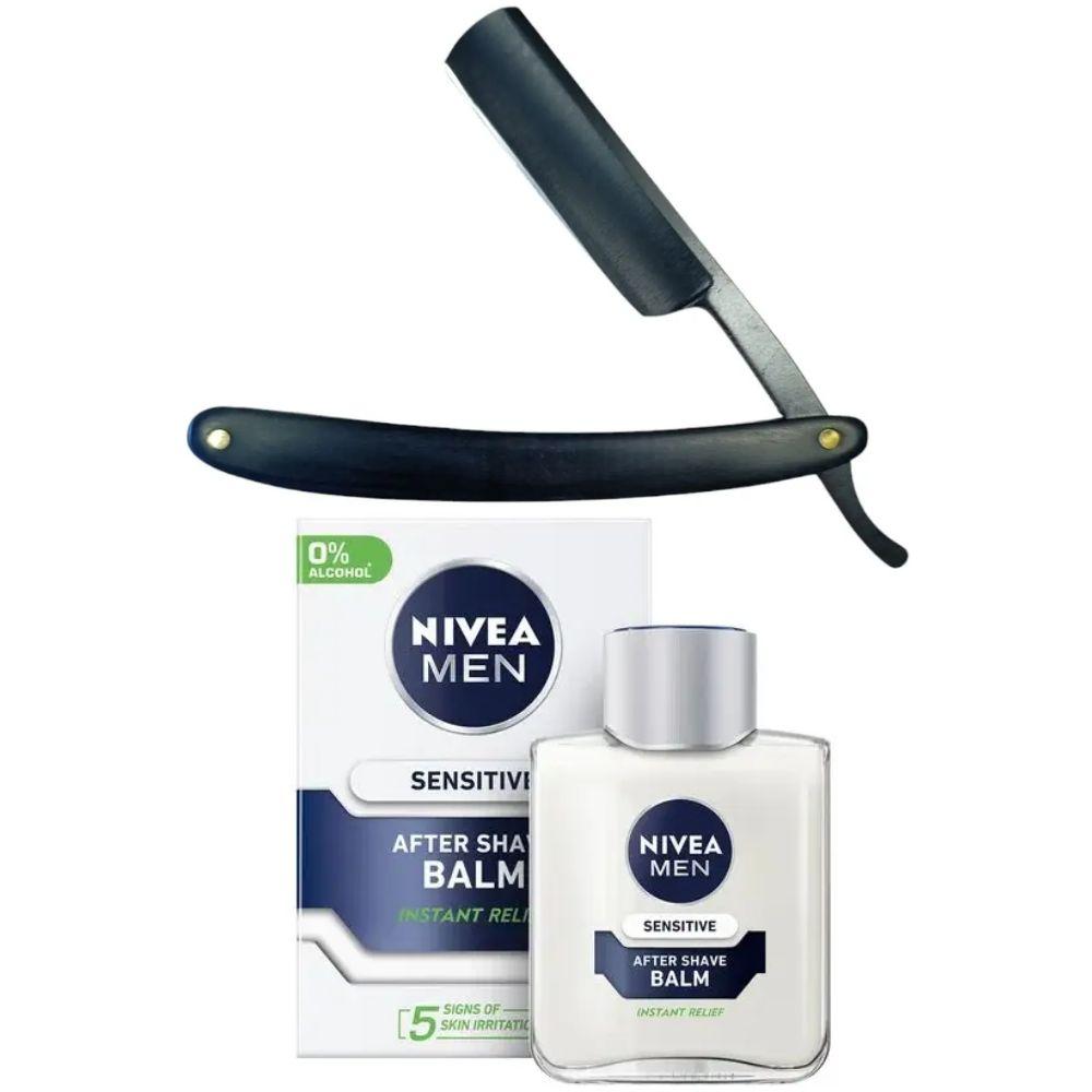Небезпечна бритва/шавета розкладна Straight Razor + бальзам після гоління Nivea Men Sensitivе 100 мл, фото 1