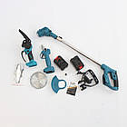 Набір акумуляторного інструменту 3в1 секатор газонокосарка міні пила для саду з двома акумуляторами 48В, фото 9