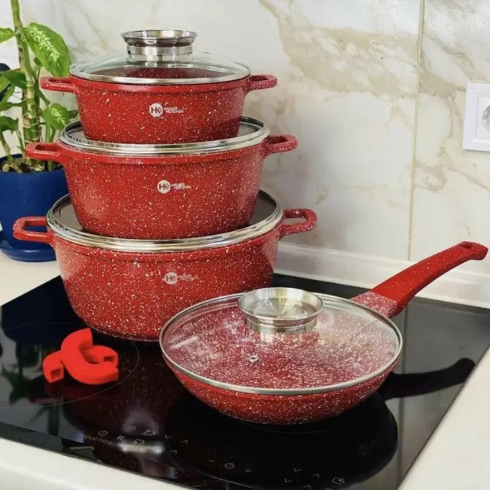 Набір посуду 12 предметів гранітної каструлі з антипригарним покриттям для кухні та приготування їжі., фото 1