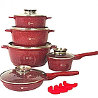 Набір посуду 12 предметів гранітної каструлі з антипригарним покриттям для кухні та приготування їжі., фото 2