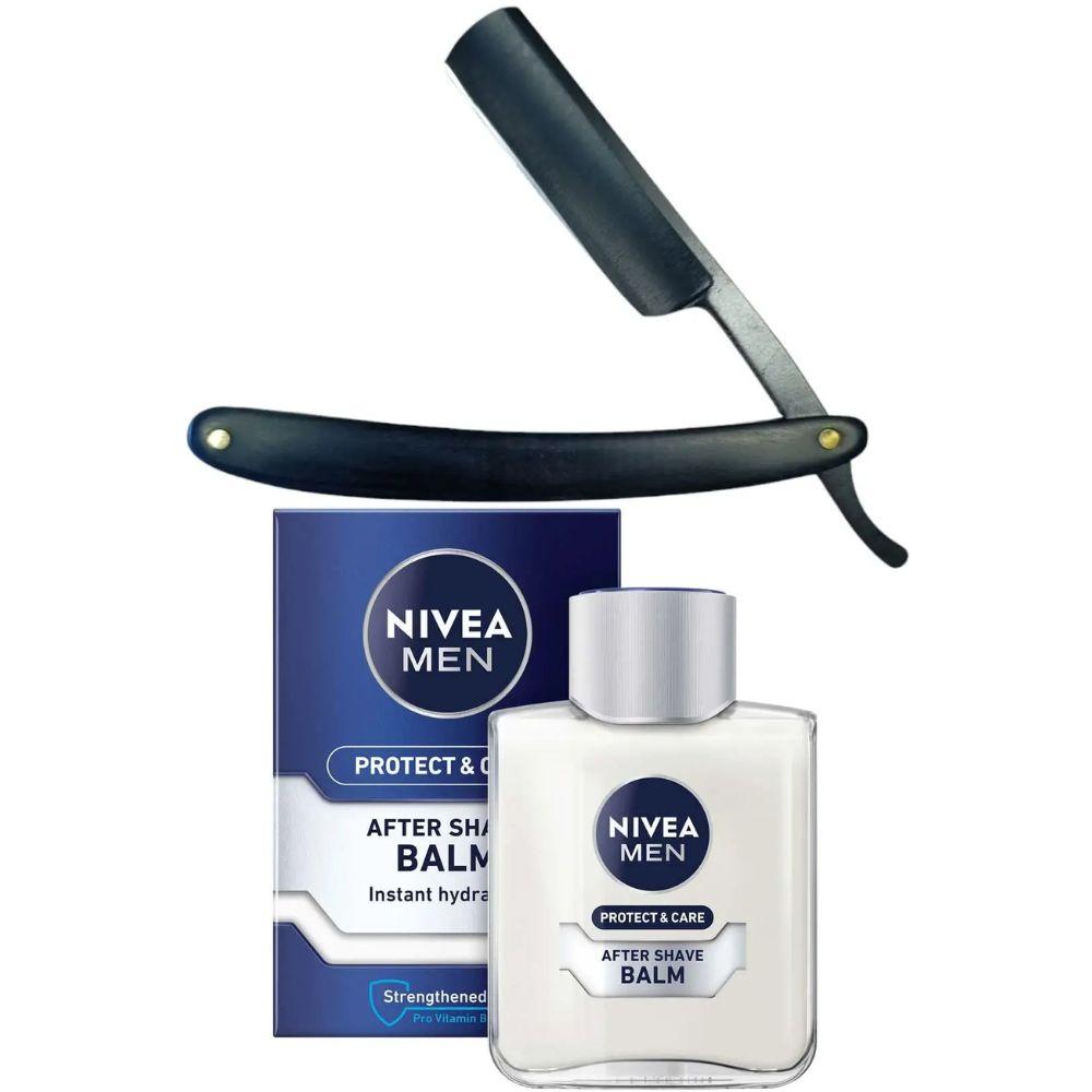 Небезпечна бритва/шавета розкладна Straight Razor + бальзам після гоління Nivea Men Protect & Care 100 мл, фото 1