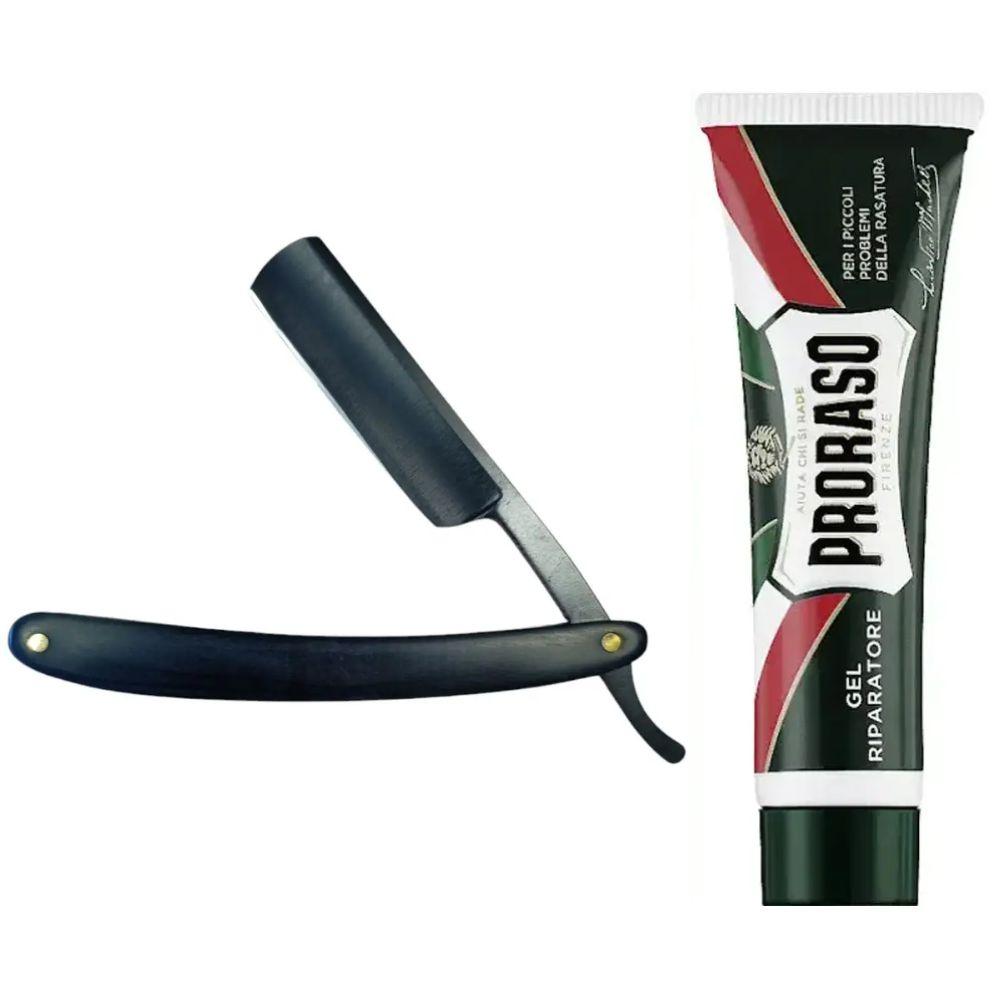 Небезпечна бритва/шавета розкладна Straight Razor + гель від порізів Proraso Razor Cut Repair Gel, фото 1