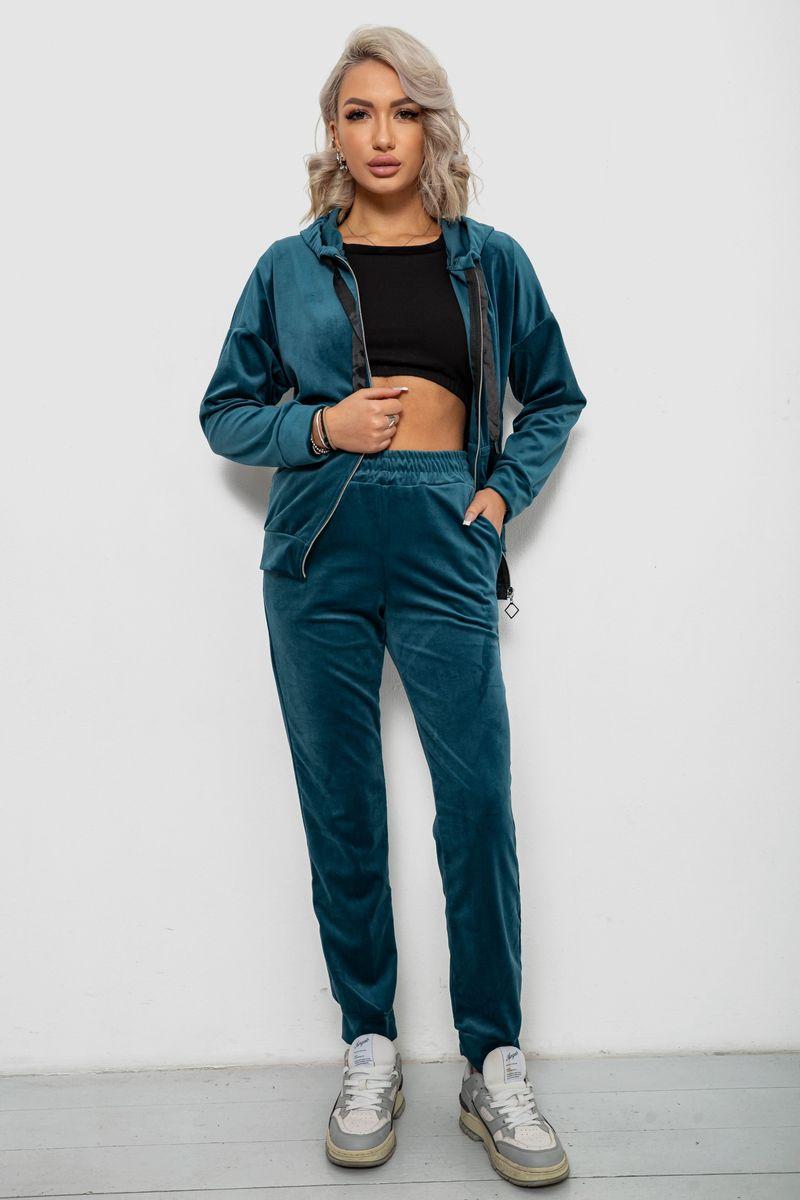 Спортивний костюм жіночий велюровий, колір смарагдовий, 257R4119, фото 1