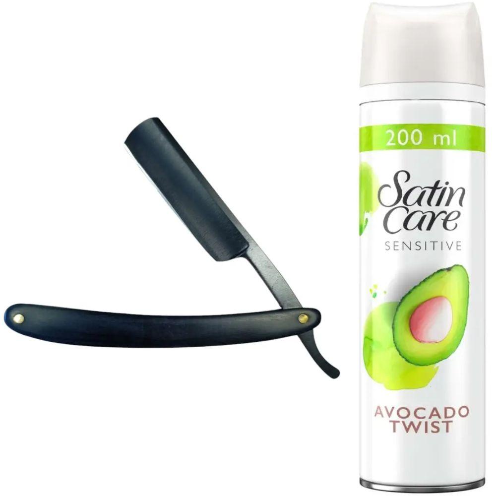 Небезпечна бритва/шавета розкладна Straight Razor + гель для гоління Gillette Satin Care Gel Avocado 200 мл, фото 1