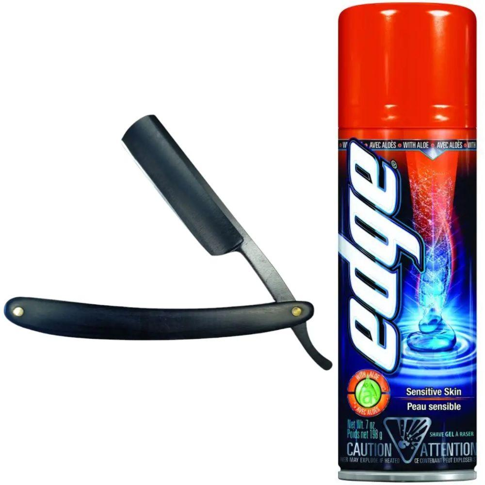 Небезпечна бритва/шавета розкладна Straight Razor + гель для гоління Wilkinson Sword EDGE Sensitive, фото 1